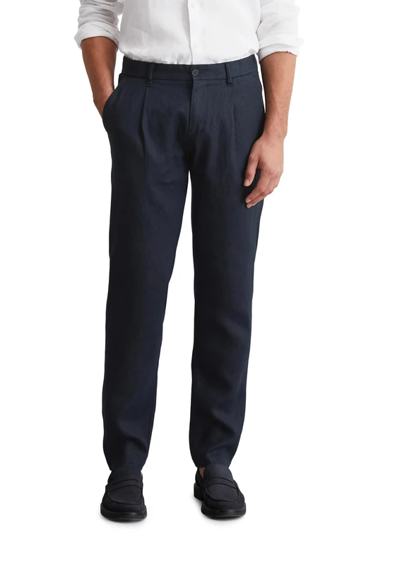 Marc OߴPolo Men's Long Linen Trousers with Elasticated Waist, Blue (Dark Navy), W34/L30