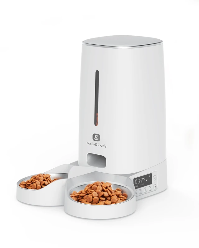 Molly&Cody Lucky Automatic Feeder for Cats and Dogs (4L Container, Automatic Feeder for Dry Food, Schedule Feeding, 2 x Feeding Bowls, LED Display, Button Lock, Dual Power Supply)