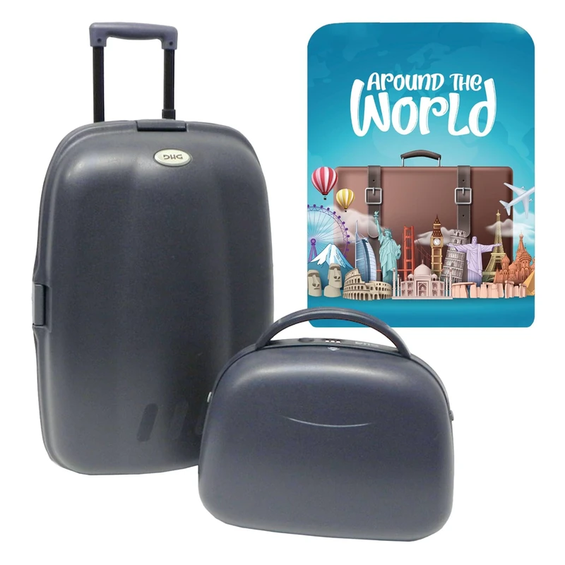WELL HOME MOBILIARIO & DECORACIÓN Trolley Suitcase Set + ABS Toiletry Bag Includes a Protective Case Around The World, Multicoloured, Trolley Suitcase Set + Toiletry Bag with Protective Case