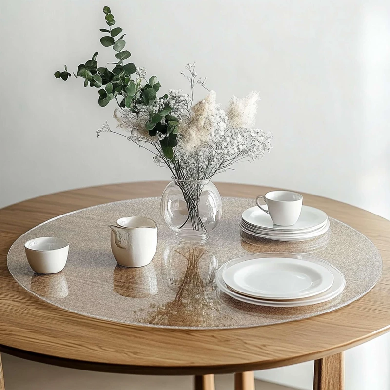 Round Frosted (Semi-Clear) PVC Table Protector, Heat Resistant & Waterproof, Frosted (Semi-Clear)(Round 120cm)