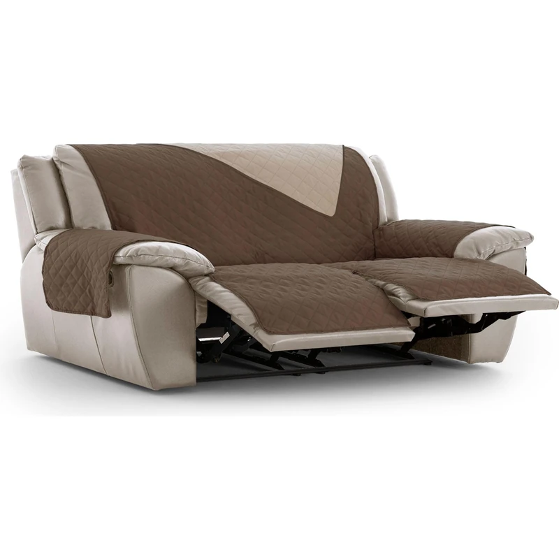 ECOMMERC3 Brown Reversible Quilted Recliner Chair Cover Adjustable Sofa Protector Extra Comfort and Stylish Design - Image 1