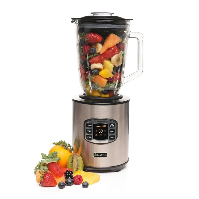 HealthKick 800w Digital LCD Ice Crushing Smoothie Blender - 1.5L Glass Jug - 12 speeds, 5x Presets, 3x Functions: Pulse/Ice Crush/Smoothie - Variable Speed Control - K3252 - Stainless Steel