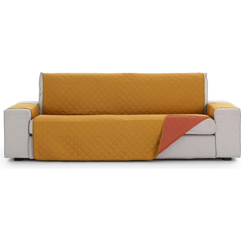 ECOMMERC3 | Quilted and Reversible 3 Seater Sofa Cover - Mustard Sofa Protector Premium Fit, Durable and Elegant Material