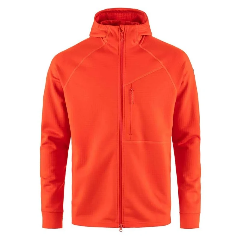 FJALLRAVEN 12600228-214 Abisko Grid Fleece Hoodie M Sweatshirt Men's Flame Orange Size L