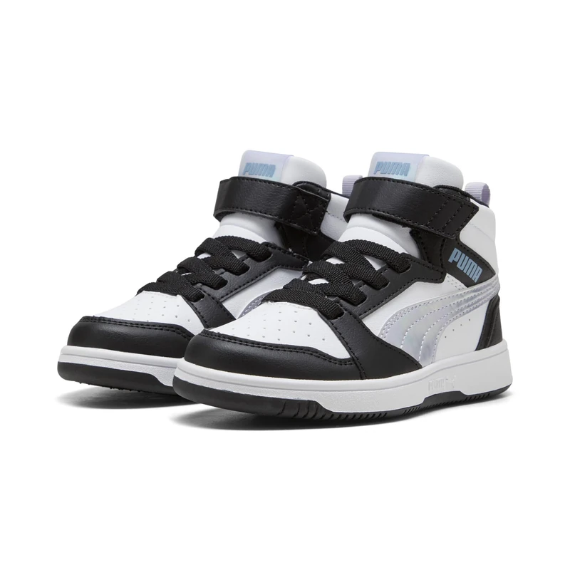 PUMA Rebound V6 MID Space Belle AC+ PS Sneaker, Black-Lilac Crush White, 2.5 UK Child