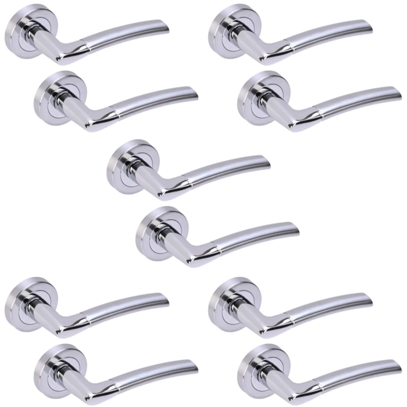 Hunta HANDLEZONE® 5 Sets Neemo Lever On Round Rose Door Handles, Internal Passage Latch Handles - Dual Finish Polished/Satin Chrome