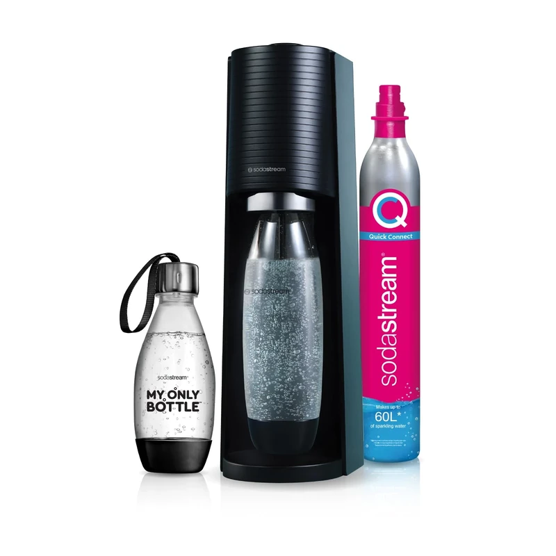 SodaStream Terra Sparkling Water Maker with 1L Refill Water Bottle & Quick Connect CO2 Gas Bottle for Home Carbonated Water. Extra SodaStream 500ml Fizzy Drink Bottle & Reusable Water Bottle INCLUDED