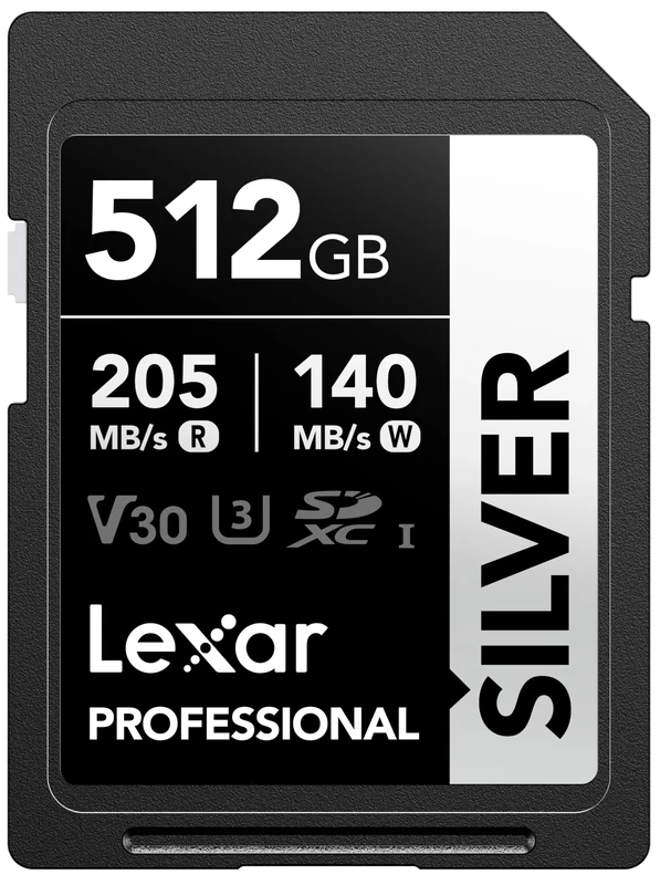 Lexar 512GB SD Card SILVER, Up to 205MB/s Read, 140MB/s Write, SDXC UHS-I Memory Card, Class 10, U3, V30, SD Card for Professional Photographers, Videographers, Enthusiasts