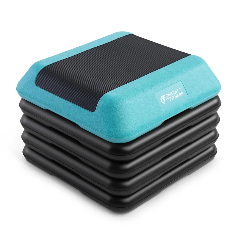 Circuit Fitness by Marcy 16 x 16 inches Adjustable Height Aerobic Step Platform with 4 Risers, Non-Slip Rubber Surface, Home Exercise Fitness Training, Aqua Green, STEP-GREEN01-4R