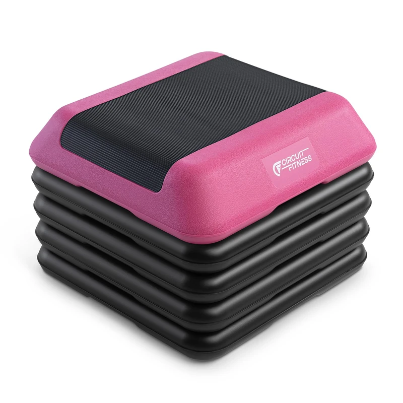 Circuit Fitness by Marcy 16 x 16 inches Adjustable Height Aerobic Step Platform with 4 Risers, Non-Slip Rubber Surface, Home Exercise Fitness Training, American Pink, STEP-PINK01-4R