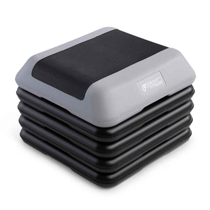 Circuit Fitness by Marcy 16 x 16 inches Adjustable Height Aerobic Step Platform with 4 Risers, Non-Slip Rubber Surface, Home Exercise Fitness Training, Cool Gray, STEP-GRAY01-4R