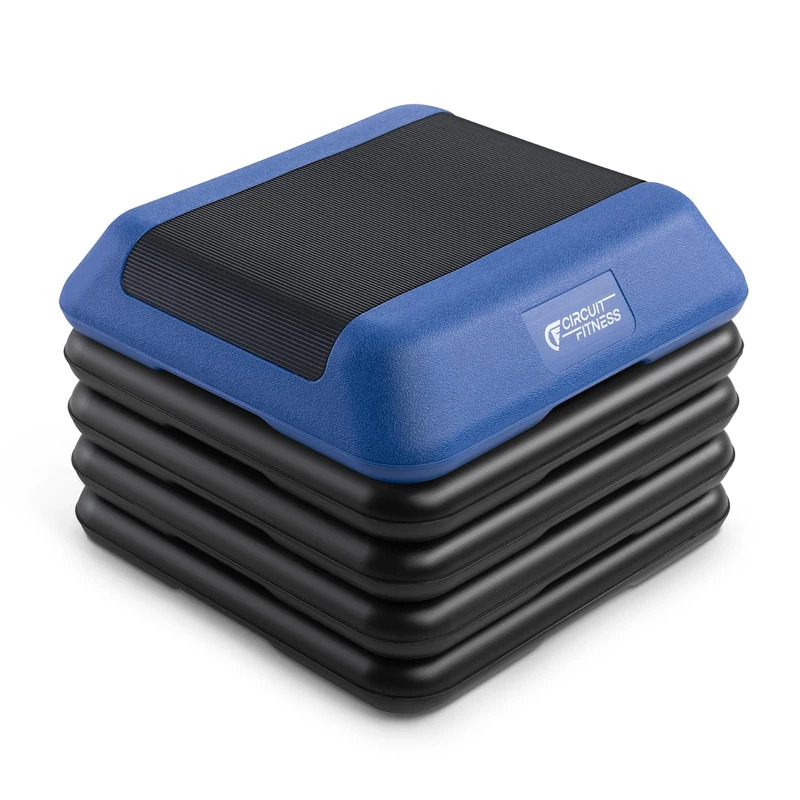 Circuit Fitness 16 x 16 inches Adjustable Height Aerobic Step Platform with 4 Risers, Non-Slip Rubber Surface, Home Exercise Fitness Training, Oasis Blue, STEP-BLUE01-4R