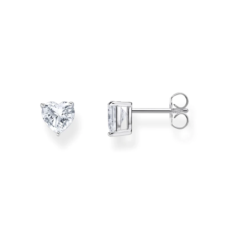 Thomas Sabo Sterling Silver Ear studs heart-shaped with white zirconia Recycled 925 silver, Women, H2306-051-14