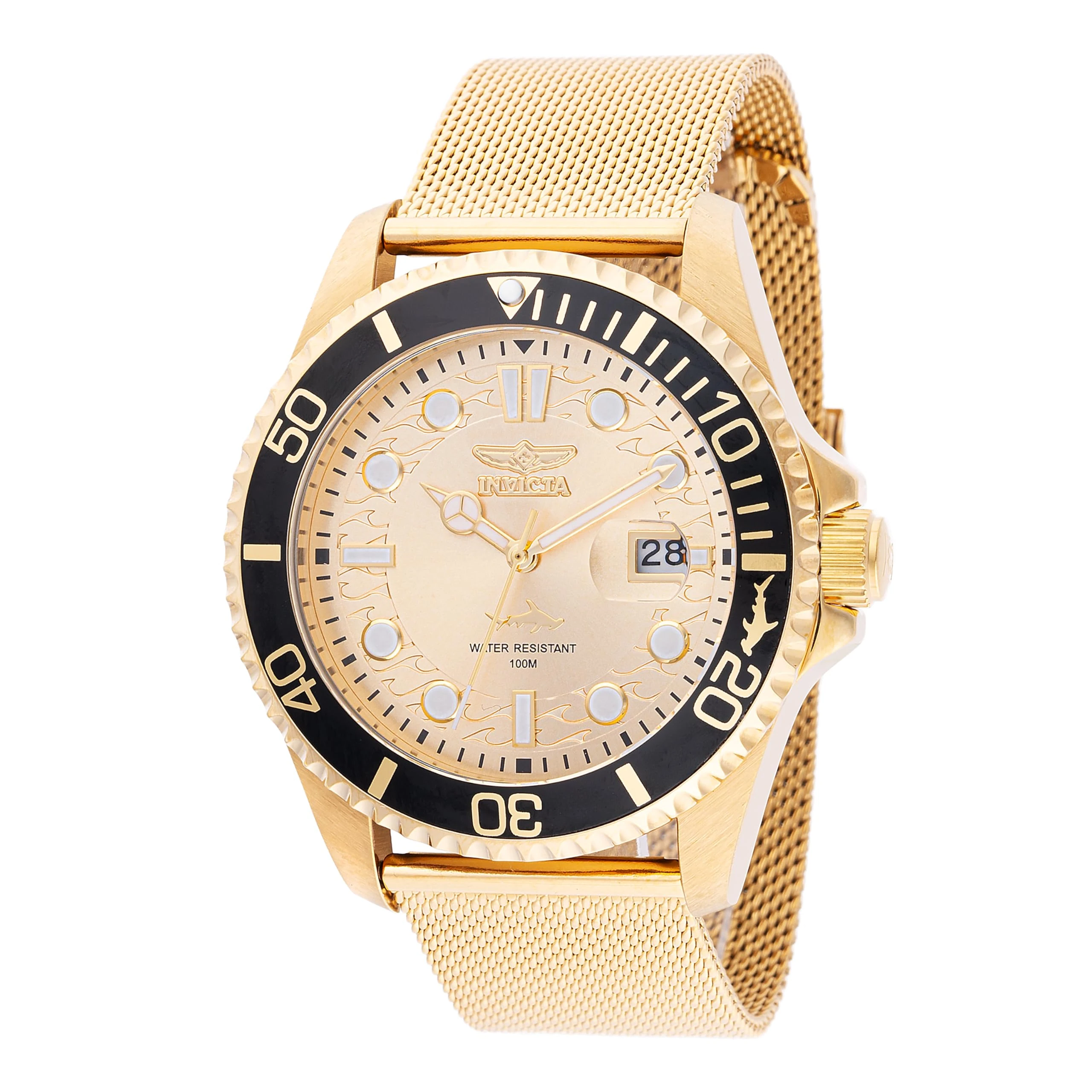Invicta Pro Diver 47177 Men's Watch - Waterproof - Analogue - Quartz Movement - Stainless Steel with Gold dial - 43mm