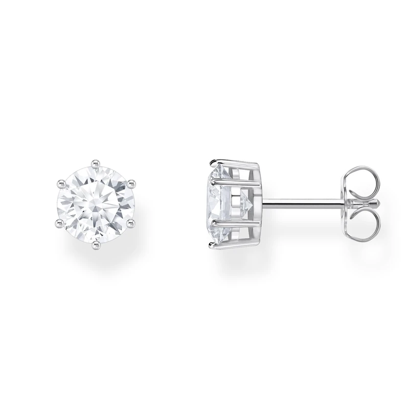 Thomas Sabo Sterling Silver Ear studs with big, white zirconia Recycled 925 silver, Women, H2300-051-14