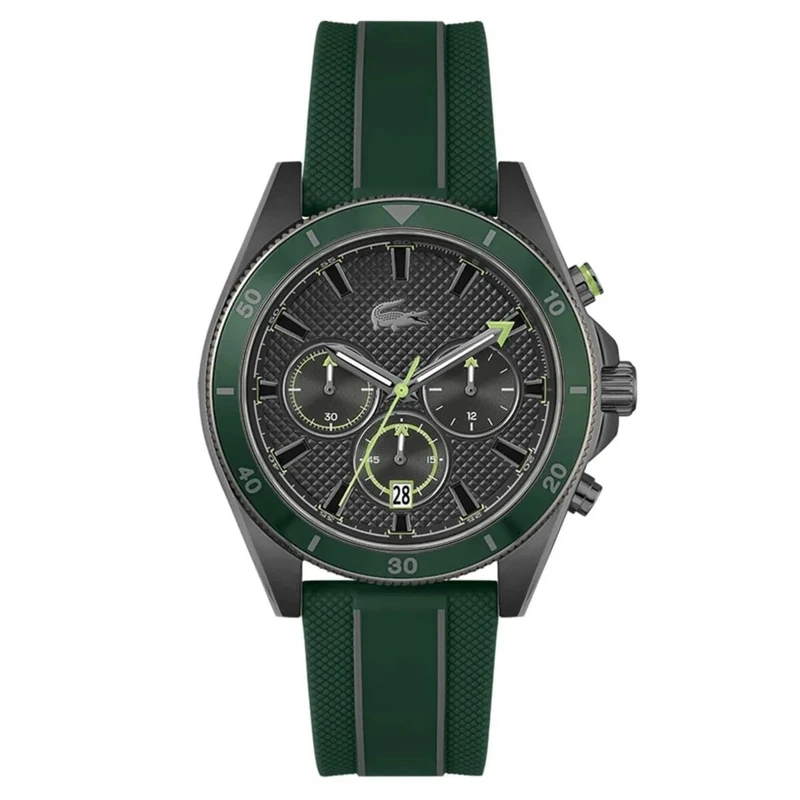 Lacoste Chronograph Quartz Watch for Men MAINSAIL Collection with Green Silicone Bracelet - 2011363