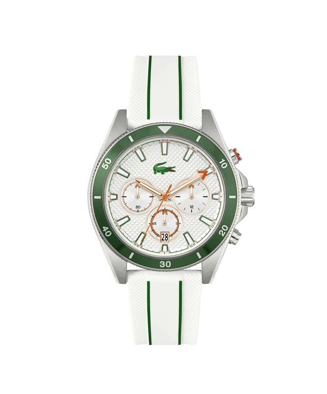 Lacoste Chronograph Quartz Watch for Men MAINSAIL Collection with White Silicone Bracelet - 2011362
