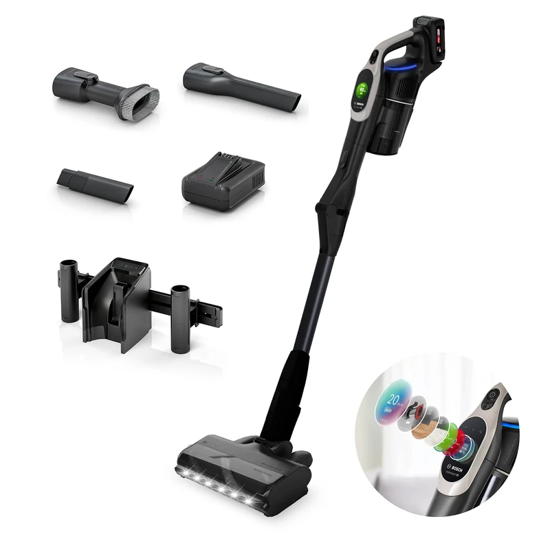 Bosch Unlimited 10 BBS1041GGB Cordless Vacuum Cleaner with 80-Minute Runtime and Innovative MicroClean Technology Including Sensor and TFT Display, Greige