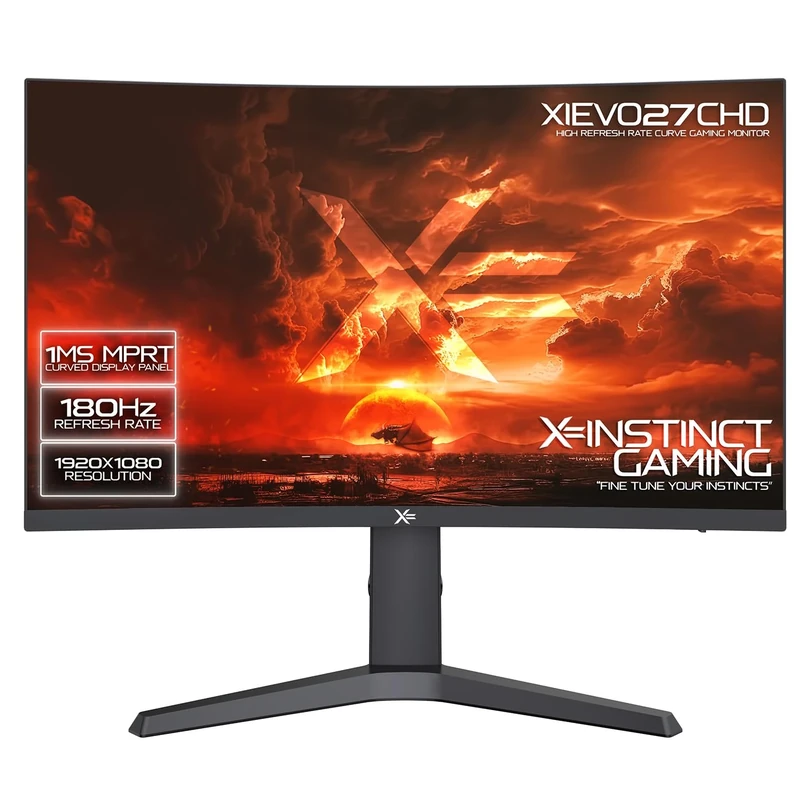 X= 27 Inch Gaming Monitor • Curved 1080p • 180Hz • 1ms • VA FHD • G-Sync/FreeSync • HDMI, DisplayPort • Tilt Adjust • Vesa • (XIEVO27CHD | Black)