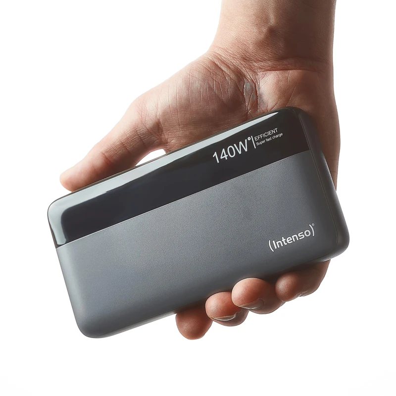 Intenso Powerbank HE25000, External Battery with Power Delivery (140W) & USB-C to USB-C Charging Cable, 25000mAh, Grey/Black