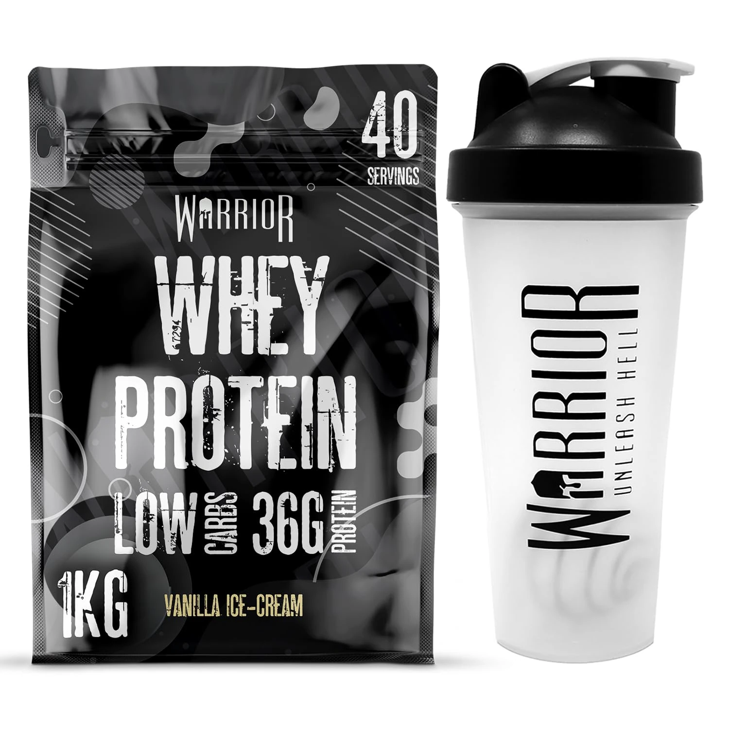 Warrior Whey Protein Powder | High Protein Shake up to 36g for Muscle Growth, Recovery & Lean Muscle | Low Carb, Low Fat, Low Sugar | Gym & Fitness Protein Supplement |Vanilla Icecream 1kg + Shaker