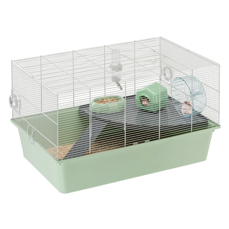 Ferplast Hamster Cage, MILOS XL. Hamster and Mouse Cage made of recycled iron and plastic. Large, equipped modular small pets cage with wide plastic bottom, Easy cleaning 69,5 x 46 x h 41 cm