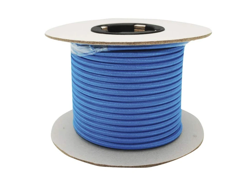 BLUE FABRIC DECORATIVE CABLE, 2 x 0.75 mm, 25 metres. Ideal for decoration at parties and events, providing an elegant and colorful touch. - Image 1