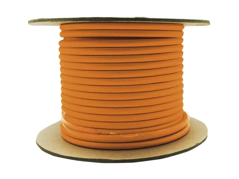 DECORATIVE TEXTILE CABLE 2 x 0.75 mm ORANGE 25 METERS Ideal to give a modern and original touch to your spaces. Perfect for lighting and creative decoration projects.