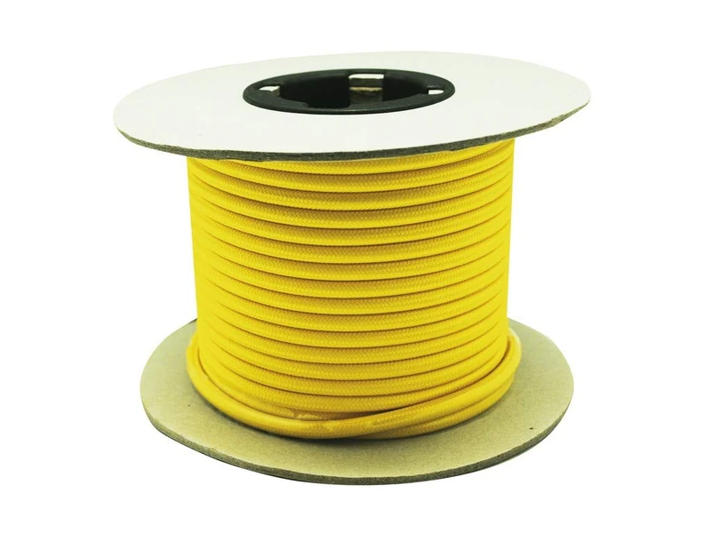 DECORATIVE FABRIC CABLE 25 m YELLOW 2x0.75mm. Ideal for illuminating and beautifying spaces. Perfect for events and decorations, brings style and warmth to your home or business.