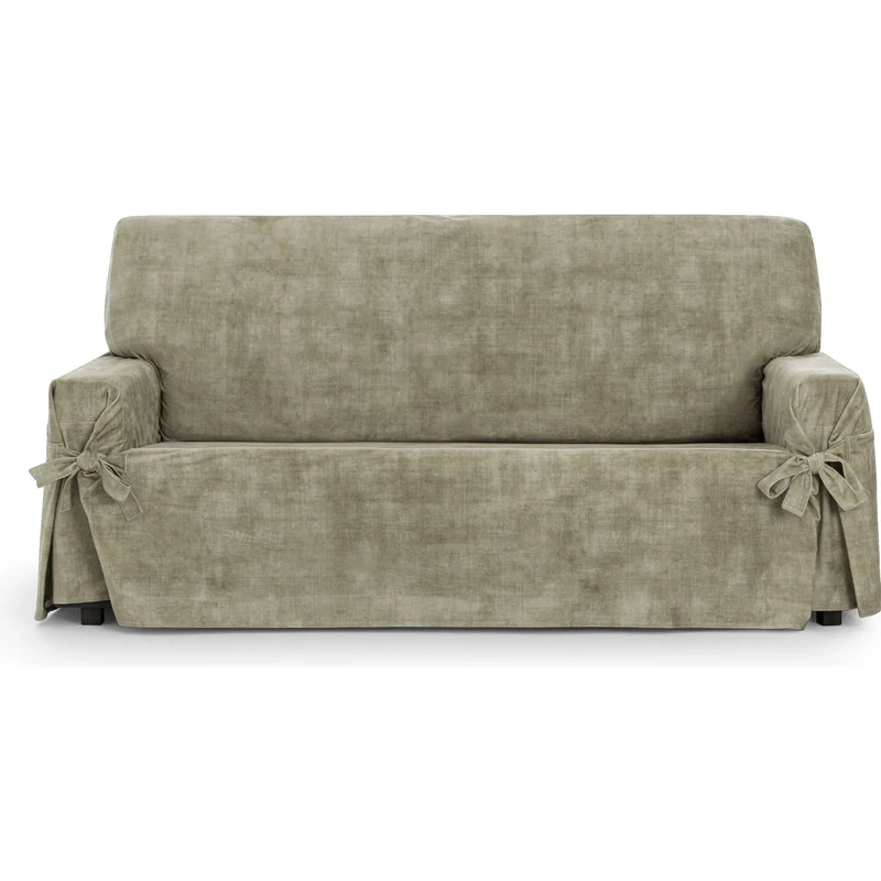 ECOMMERC3 | 3 Seater Sofa Cover in Non-Elastic Velvet Fabric – Mink Soft Touch Sofa Cover with Stain Resistant Finish and Adjustment with Decorative Ties