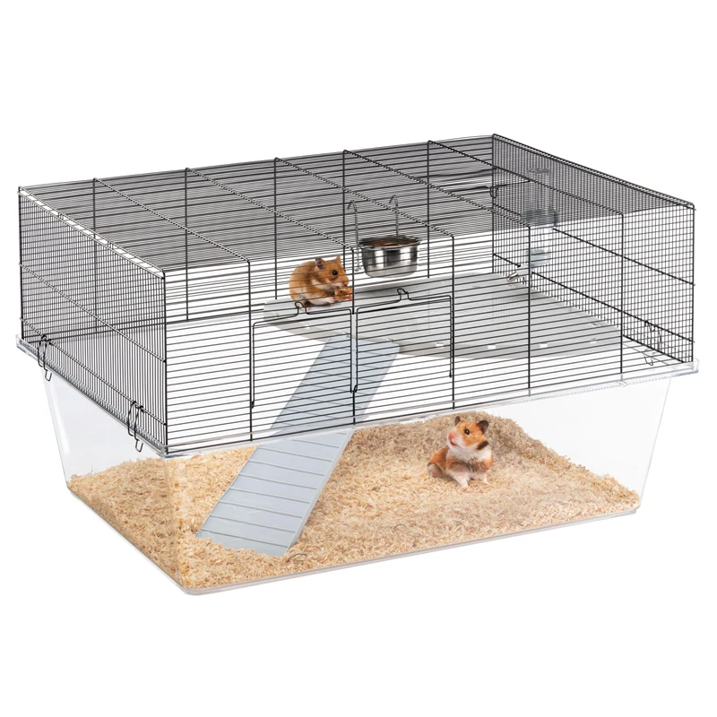 Ferplast Glassy 80 Hamsters, Mouse Cage and Gerbils - Accessorised with 2 Levels for Small Animals, Tall and Spacious Base, Doors with Safety Hook, 78.5 x 57.5 x 44.5 cm