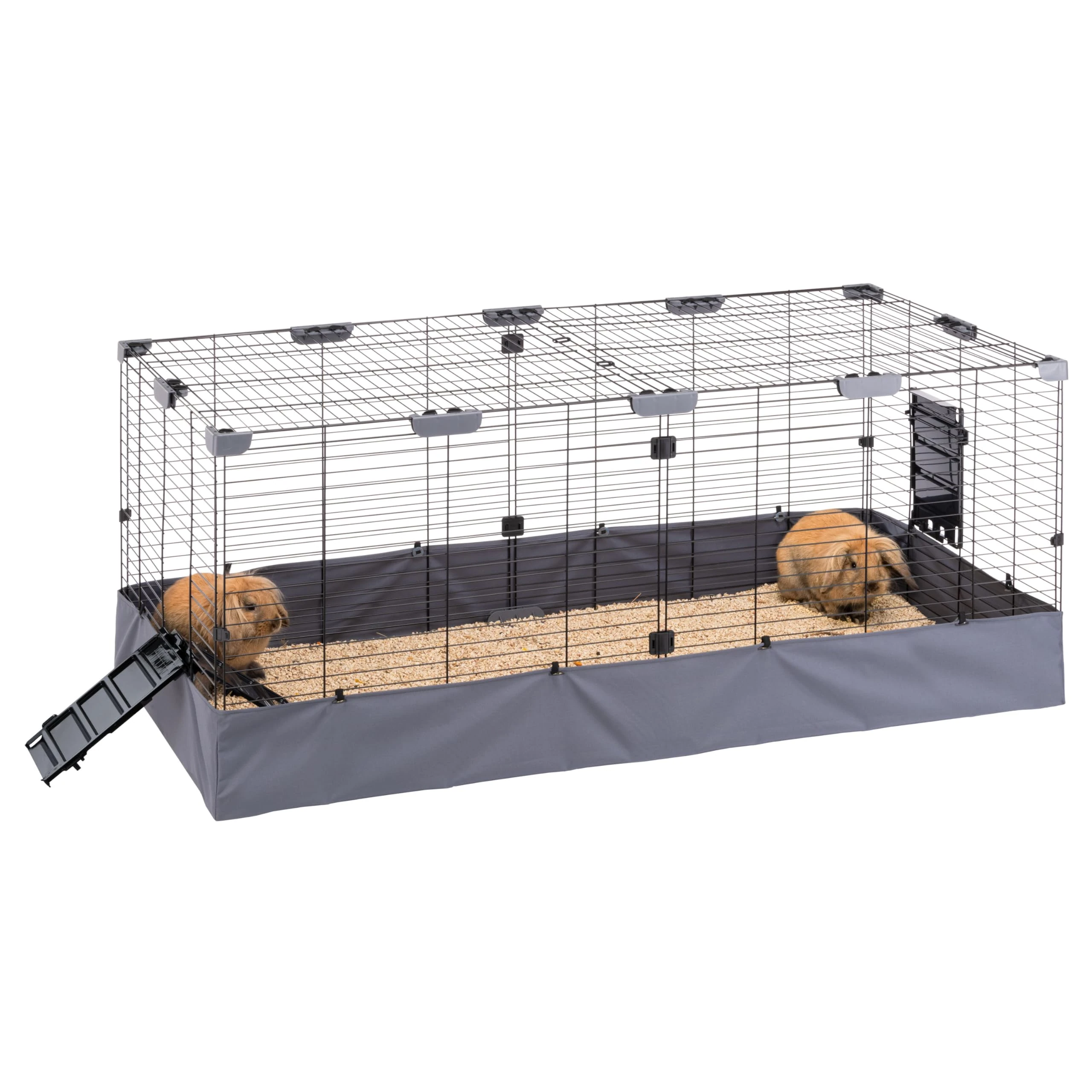 Ferplast Rabbit Cage, BUNNY HUB 02 Indoor/Outdoor Run, Complete with Accessories, Made of Recycled Iron and Plastic, Versatile Fabric, Easy Cleaning, 140 x 71 x h 59.5 cm