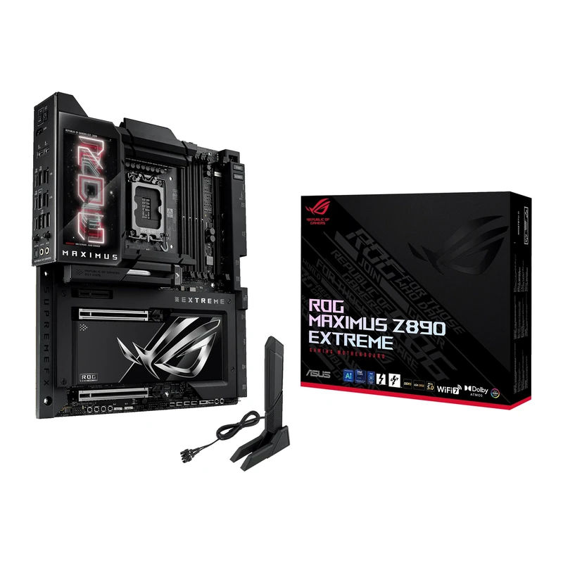 ASUS Intel ROG Maximus Z890 Extreme E-ATX motherboard, 24+2+1+2 power stages, DDR5 slots, PCIe 5.0 with full support for next-gen GPUs, six M.2 slots, WiFi 7, Thunderbolt 5 ports