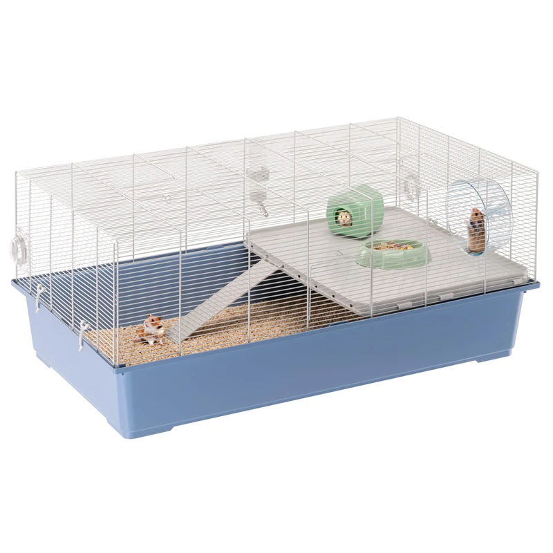 Ferplast Hamster Cage, MILOS JUMBO Hamster and Mouse Cage made of recycled iron and plastic. Large, equipped modular small pets cage with wide plastic bottom, Easy cleaning 95,3 x 57 x h 41 cm