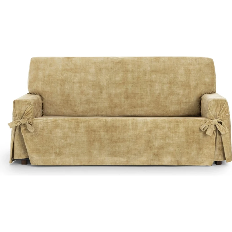 ECOMMERC3 | 3 Seater Sofa Cover in Non-Elastic Velvet Fabric - Mustard Soft Touch Sofa Cover with Stain Resistant Finish and Adjustment with Decorative Ties