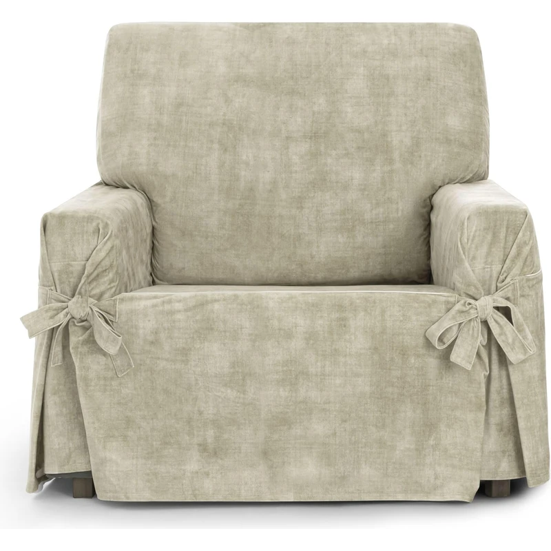 ECOMMERC3 | 1 Seater Sofa Cover in Non-Elastic Velvet Fabric – Ecru Soft Touch Sofa Cover with Stain Resistant Finish and Adjustment with Decorative Ties - Image 1