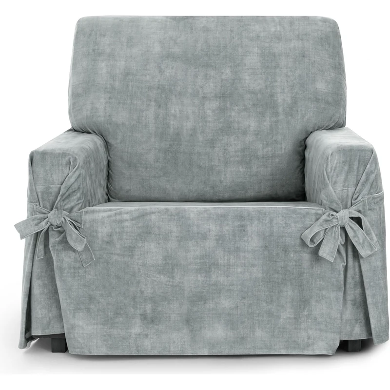 ECOMMERC3 | 1 Seater Sofa Cover in Non-Elastic Velvet Fabric – Pearl Grey Sofa-Cover Soft to the Touch with Stain Resistant Finish and Adjustment with Decorative Ties - Image 1