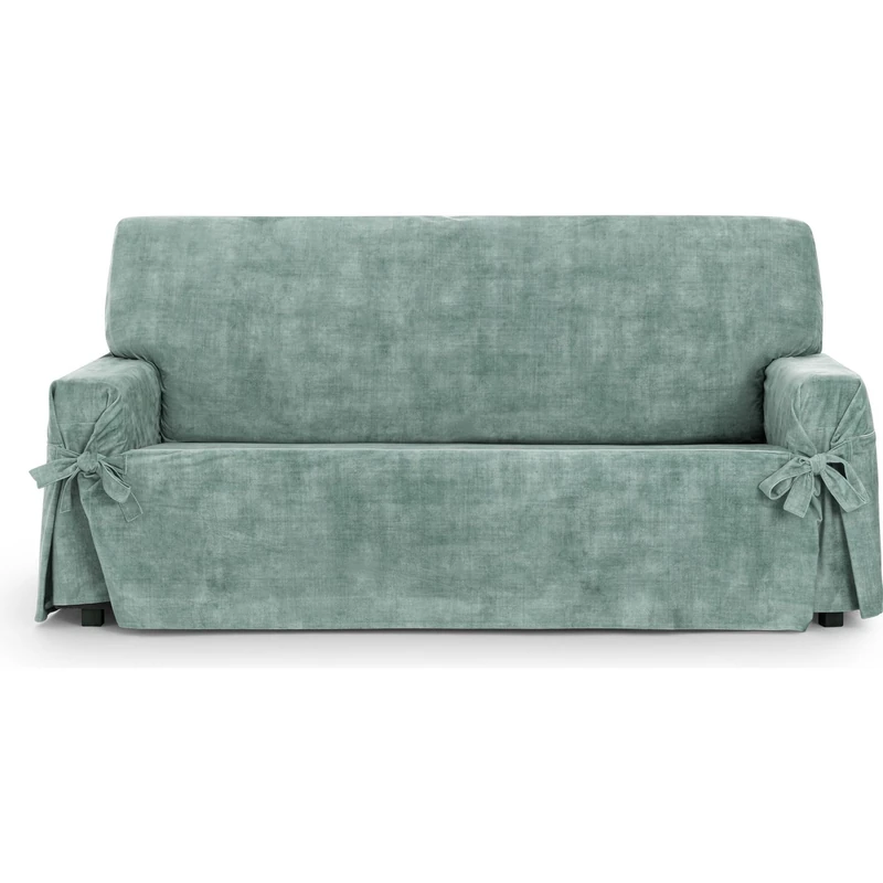ECOMMERC3 | 3 Seater Sofa Cover in Non-Elastic Velvet Fabric – Aquamarine Sofa, Soft to the Touch with Stain Resistant Finish and Adjustment with Decorative Ties - Image 1
