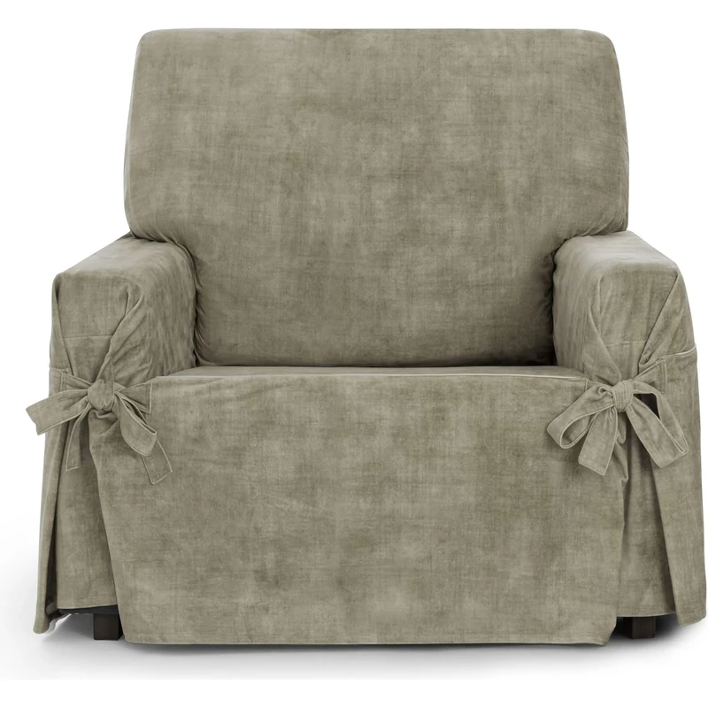 ECOMMERC3 | 1 Seater Sofa Cover in Velvet Non-Elastic Fabric – Mink Soft Touch Sofa Cover with Stain Resistant Finish and Adjustment with Decorative Ties