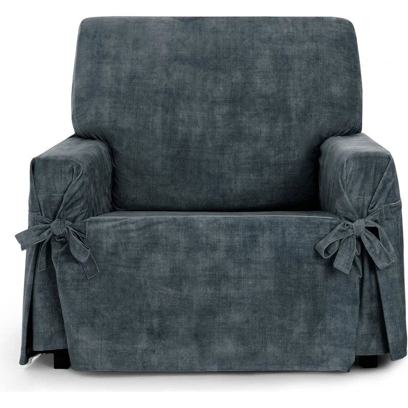 ECOMMERC3 | 1 Seater Sofa Cover in Non-Elastic Velvet Fabric – Anthracite Grey Sofa Cover Soft to the Touch with Stain Resistant Finish and Adjustment with Decorative Ties