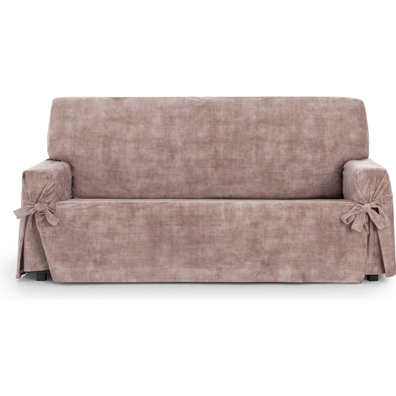 ECOMMERC3 | 2 Seater Sofa Cover in Non-Elastic Velvet Fabric - Pink Sofa-Touch Cover with Stain Resistant Finish and Adjustment with Decorative Ties