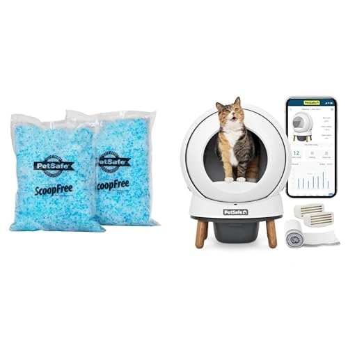 Bundle of PetSafe Scoopfree Premium Blue Non Clumping Crystal Cat Litter, 2 - Pack + SmartSpin Self-Cleaning Litter Box