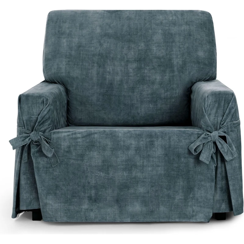 ECOMMERC3 | 1 Seater Sofa Cover in Non-Elastic Velvet Fabric – Blue Sofa-Cover Soft to the Touch with Stain Resistant Finish and Adjustment with Decorative Ties - Image 1