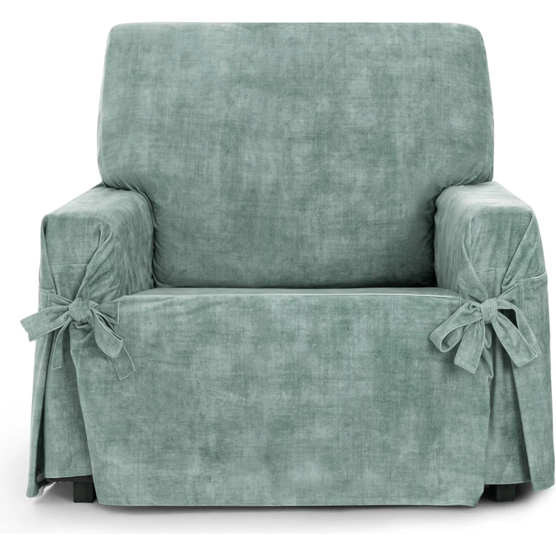 ECOMMERC3 | 1 Seater Sofa Cover in Non-Elastic Velvet Fabric – Aquamarine Sofa, Soft to the Touch with Stain Resistant Finish and Adjustment with Decorative Ties - Image 1