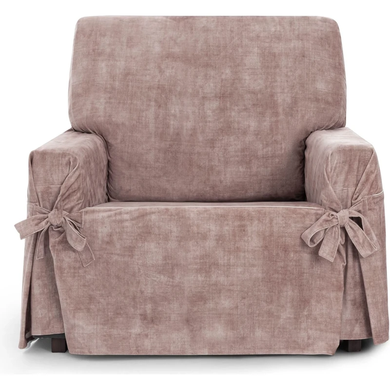 ECOMMERC3 | 1 Seater Sofa Cover in Non-Elastic Velvet Fabric - Pink Sofa-Touch Cover with Stain Resistant Finish and Adjustment with Decorative Ties