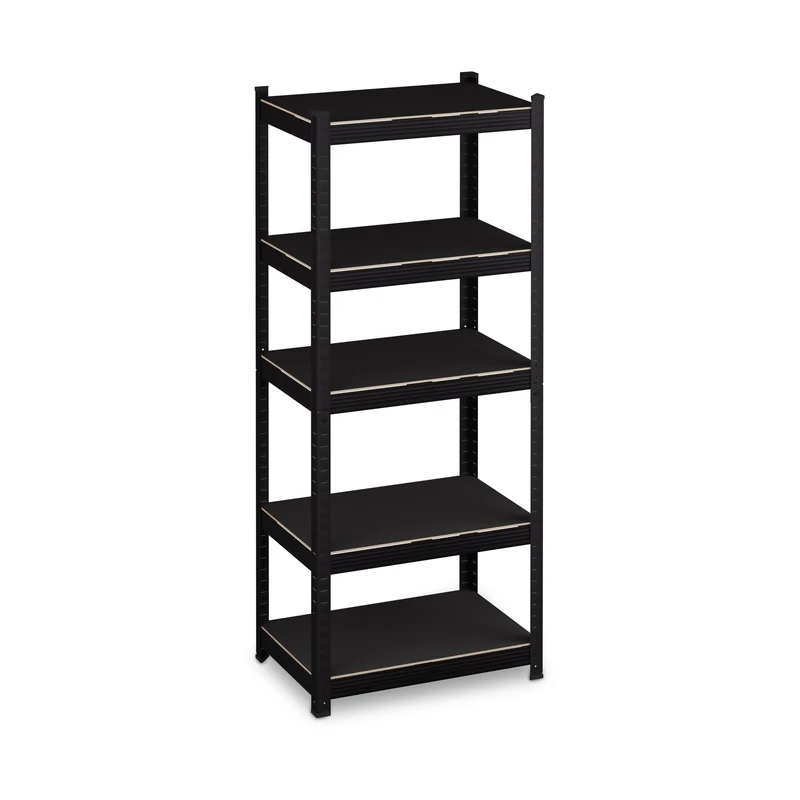 Relaxdays Heavy-Duty Shelving Unit, HWD 150 x 60 x 40 cm, 1250kg, 5 Shelves, Steel, Storage for Garage, Click-fit, Black