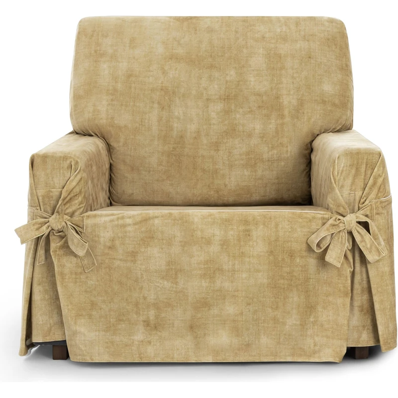 ECOMMERC3 | 1 Seater Sofa Cover in Non-Elastic Velvet Fabric - Mustard Soft Touch Sofa Cover with Stain Resistant Finish and Adjustment with Decorative Ties