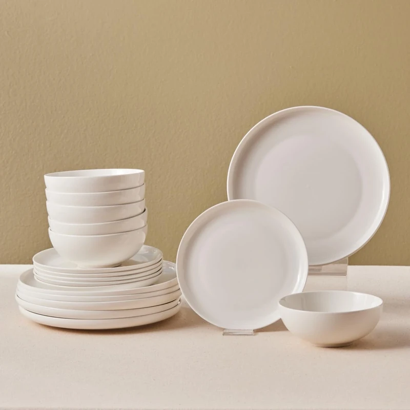 Karaca Streamline Remi White Dinner Plate Set 18-Piece - Kitchen Plates and Bowls Set for 6 People - Bone China Tableware Crockery Set - Dinner Plates, Bowls, Side Plates Dinnerware Sets
