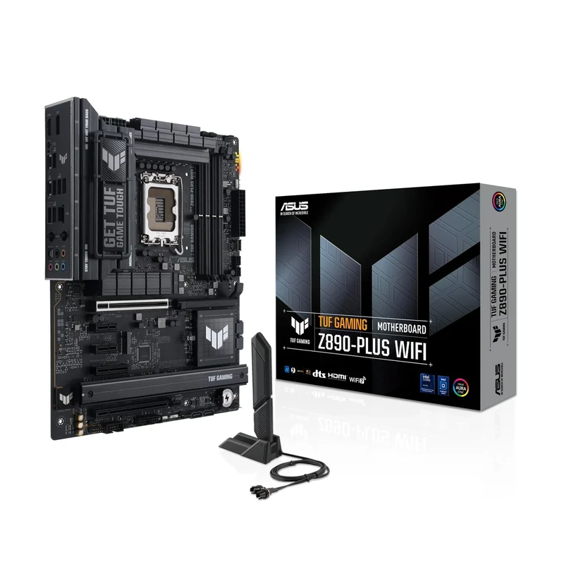 ASUS TUF GAMING Z890-PLUS WIFI Intel ATX motherboard, 16+1+2+1(80A) power stages, DDR5, PCIe 5.0 w/ full support for next-gen GPUs,1xUSB4, front USB 20Gbps, 4 x M.2 slots, Wi-Fi 7, Intel 2.5 Gb