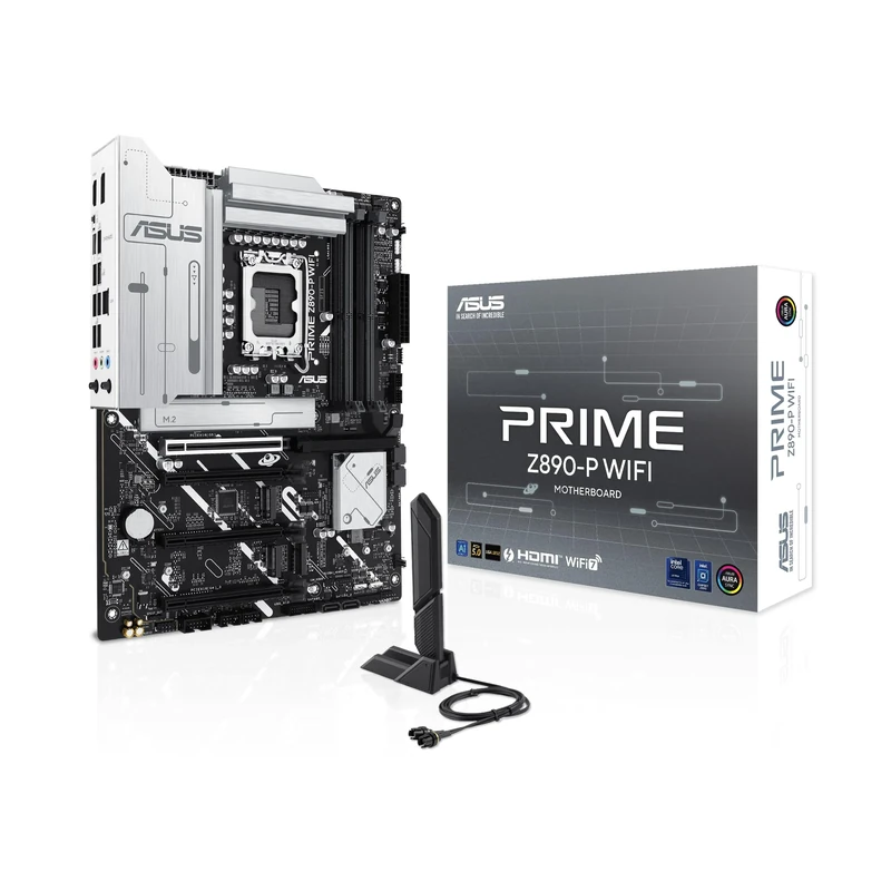 ASUS Intel PRIME Z890-P WIFI ATX motherboard, 14+1+2+1 (80A) power stages, DDR5 slots, PCIe 5.0 w/ full support for next-gen GPUs, Thunderbolt 4 USB Type-C port, Wi-Fi 7, Q-Antenna